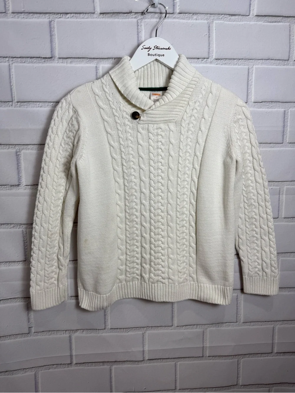 Gymboree boys ivory Cable Knit Sweater Size 12 100% Cotton Mock Neck